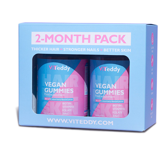 Viteddy™ gumové medvedíky na vlasy 2-balenie - Nákup vegánskych vitamínov online, recenzie, návod na použitie